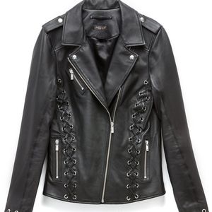 Leather jacket with lace up detail